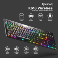 Redragon K618 Horus Wireless RGB Mechanical Keyboard, Bluetooth/2,4Ghz/Wired Tri-Mode Ultra Thin Low Profile Gaming Keyboard w/N