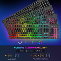 T3 Wireless Keyboard Mouse Combo, oranžově podsvícená 2,4G dobíjecí mechanická herní klávesnice + 2400DPI 6 tlačítek optické her