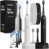 Aquasonic Duo Dual Handle Ultra Whitening 40 000 VPM Bezdrátové nabíjení elektrických zubních kartáčků - 3 režimy s inteligentní