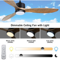 Ovlaim Dřevěný stropní ventilátor o průměru 132 cm s LED osvětlením a dálkovým ovládáním