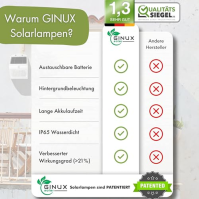 GINUX® Solární lampy pro venkovní použití s detektorem pohybu | 54 LED Supperbright solární světla | Solární lampa pro venkovní 