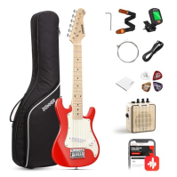 Donner 30palcová dětská juniorská elektrická kytara pro začátečníky ST Style Mini Guitar Premium Bundle se zesilovačem, ladičkou