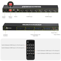 Kanaan 4x4 HDMI 4K maticový přepínač/rozbočovač, 4 vstupy a 4 výstupy, maticový přepínač se správou EDID a 2cestným IR dálkovým 