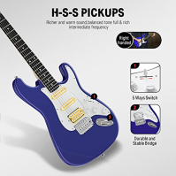 Donner 39palcová sada pro začátečníky s elektrickou kytarou plné velikosti Purple Sapphire Blue HSS Pick Up Starter Package with