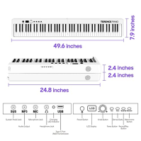 Skládací digitální piano TERENCE s 88 polovyváženými klávesami, baterií 1800 mAh a rozhraním USB MIDI Hudební stojan Bluetooth t