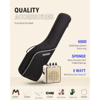 Donner 30palcová dětská juniorská elektrická kytara pro začátečníky ST Style Mini Guitar Premium Bundle se zesilovačem, ladičkou