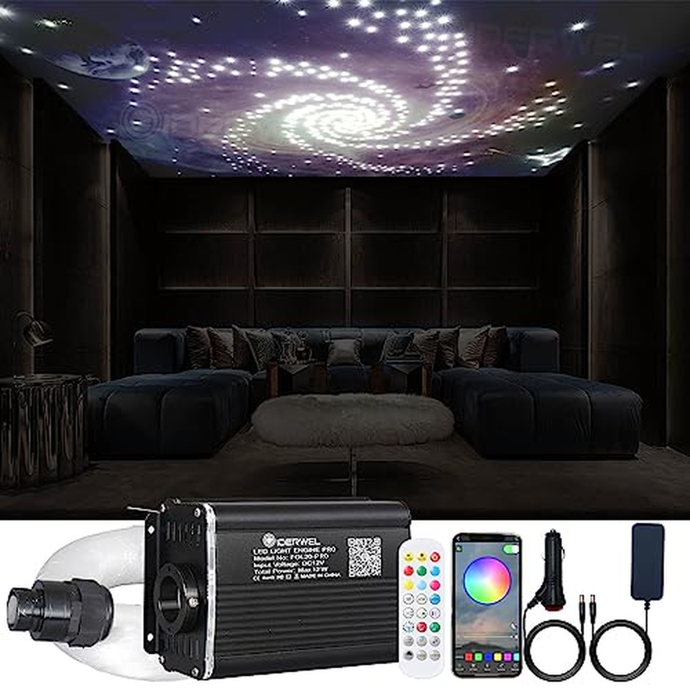 GIDEALED Twinkle Fiber Optic Lights Star Headliner kit, Smart APP/Remote/Sound Activated RGBW LED Light Engine, 450ks 9,8ft (0,0