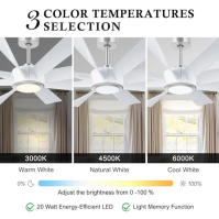 OFANTOP Stropní ventilátor s LED osvětlením, 152cm moderní velký bílý stropní ventilátor s dálkovým ovládáním, reverzibilní 6 ry