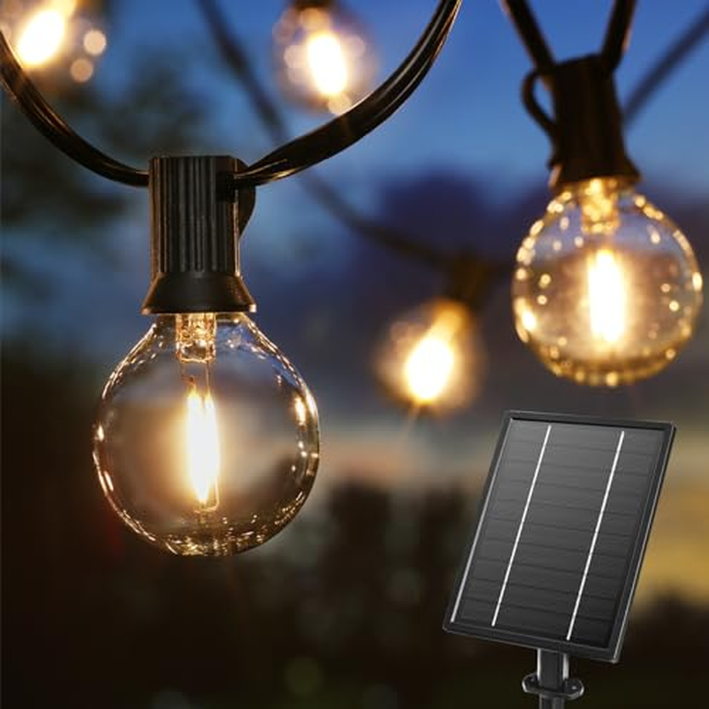 BrizLabs Solární venkovní světelný řetěz 9,9 m G40 zahradní žárovky 25+1 LED USB dobíjecí vodotěsné IP65 solární dekorativní svě