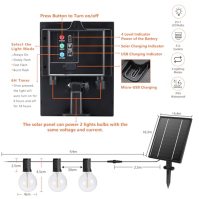 BrizLabs Solární venkovní světelný řetěz 9,9 m G40 zahradní žárovky 25+1 LED USB dobíjecí vodotěsné IP65 solární dekorativní svě