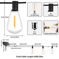 Svater Solar String Lights ST38 100FT Solar Powered String Lights Vodotěsné venkovní/vnitřní LED osvětlení se 4 režimy, 50+2 pla