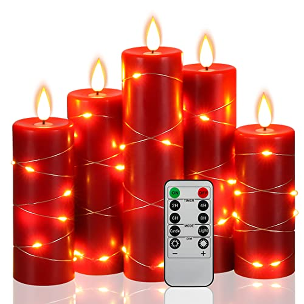 Svíčky bez plamene 5-Pack Fairy String Lights LED Candles, 360 stupňový pozorovací úhel, s hvězdicovými světly, s 10klávesovým d