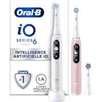 Elektrické zubní kartáčky Oral-B iO 6, Bluetooth, bílý a růžový, 2 rukojeti s černobílým displejem, 3 kartáčky