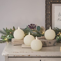 Lights4fun, Inc. Sada 4 svíček TruGlow Ivory Distressed Wax Sphere LED bez plamene na baterie s dálkovým ovládáním