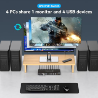 VPFET USB 3.0 HDMI KVM přepínač 4 PC 1 monitory 4K60Hz 4 porty HDMI 2.0 KVM přepínače Sdílejte 4 zařízení USB 3.0 Podporuje mont