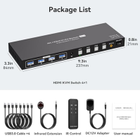 VPFET USB 3.0 HDMI KVM přepínač 4 PC 1 monitory 4K60Hz 4 porty HDMI 2.0 KVM přepínače Sdílejte 4 zařízení USB 3.0 Podporuje mont