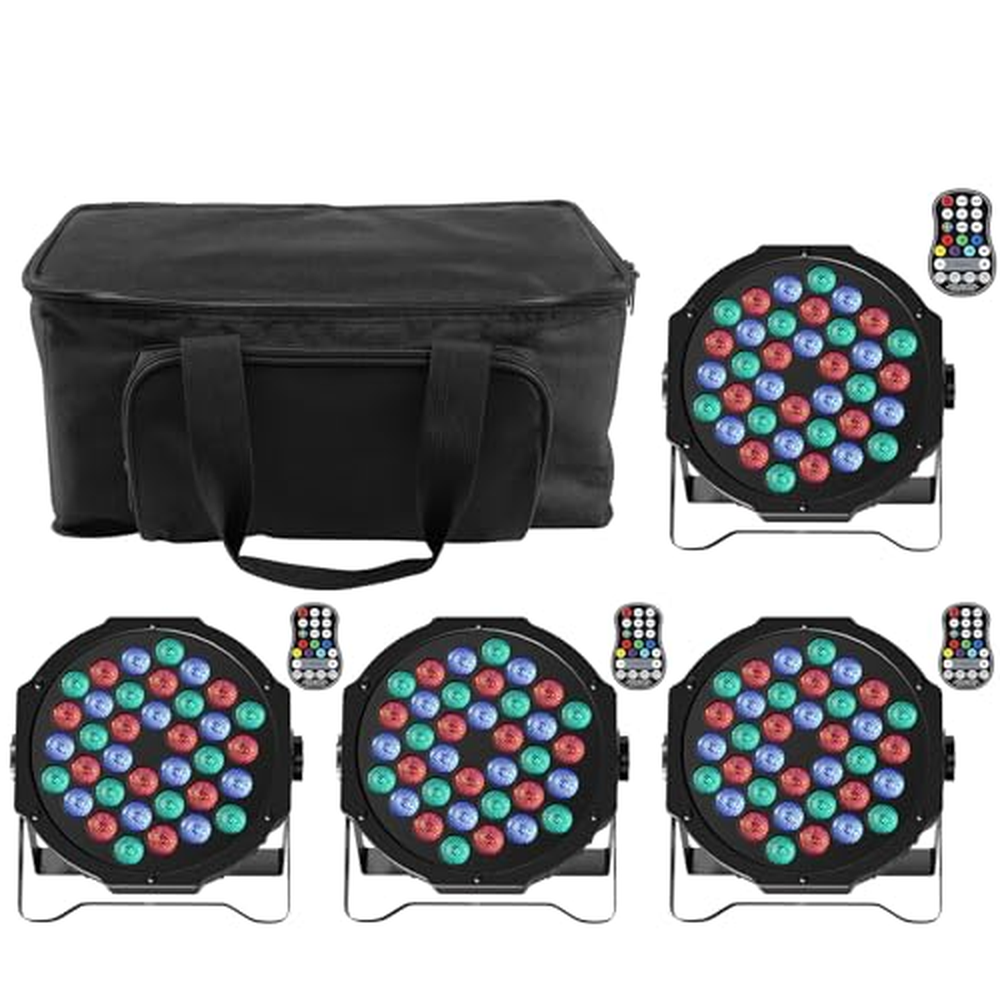 ZonQoonz dobíjecí LED světlo s vodotěsnou taškou, 4PCS RGB 36 LED reflektorů dobíjecí DMX jevištní světlo reflektor s dálkovým o