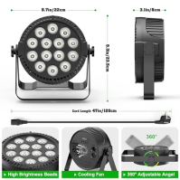 2ks 14 * 6W RGBW LED Par can Stage Lights, 84W DMX 4 v 1 Light Disco Lights for Birthday Party 4/8 Channel dj Light with 7 Modes