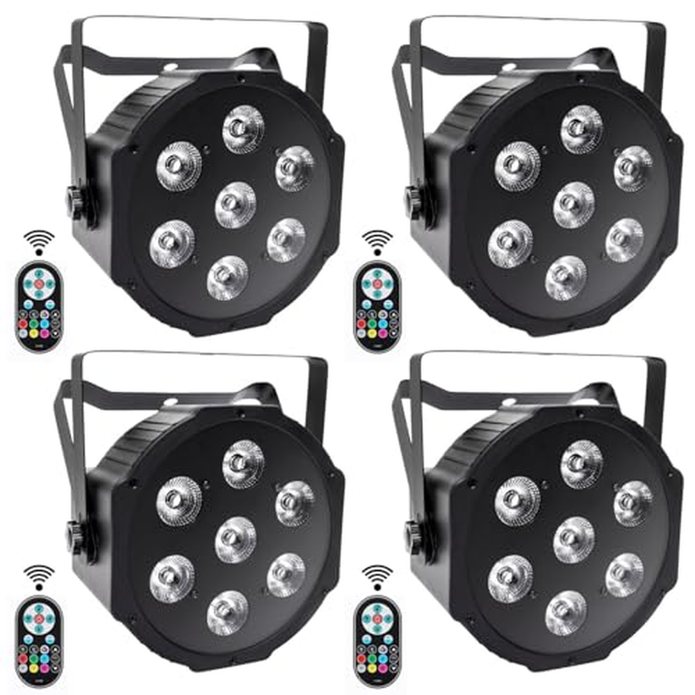 SEBRUANC RGBW LED Par Spotlight, 4PCS 7 LED reflektorů Stage Light s dálkovým ovládáním 8 módů Disco Light Effects pro DJ Bar Sv