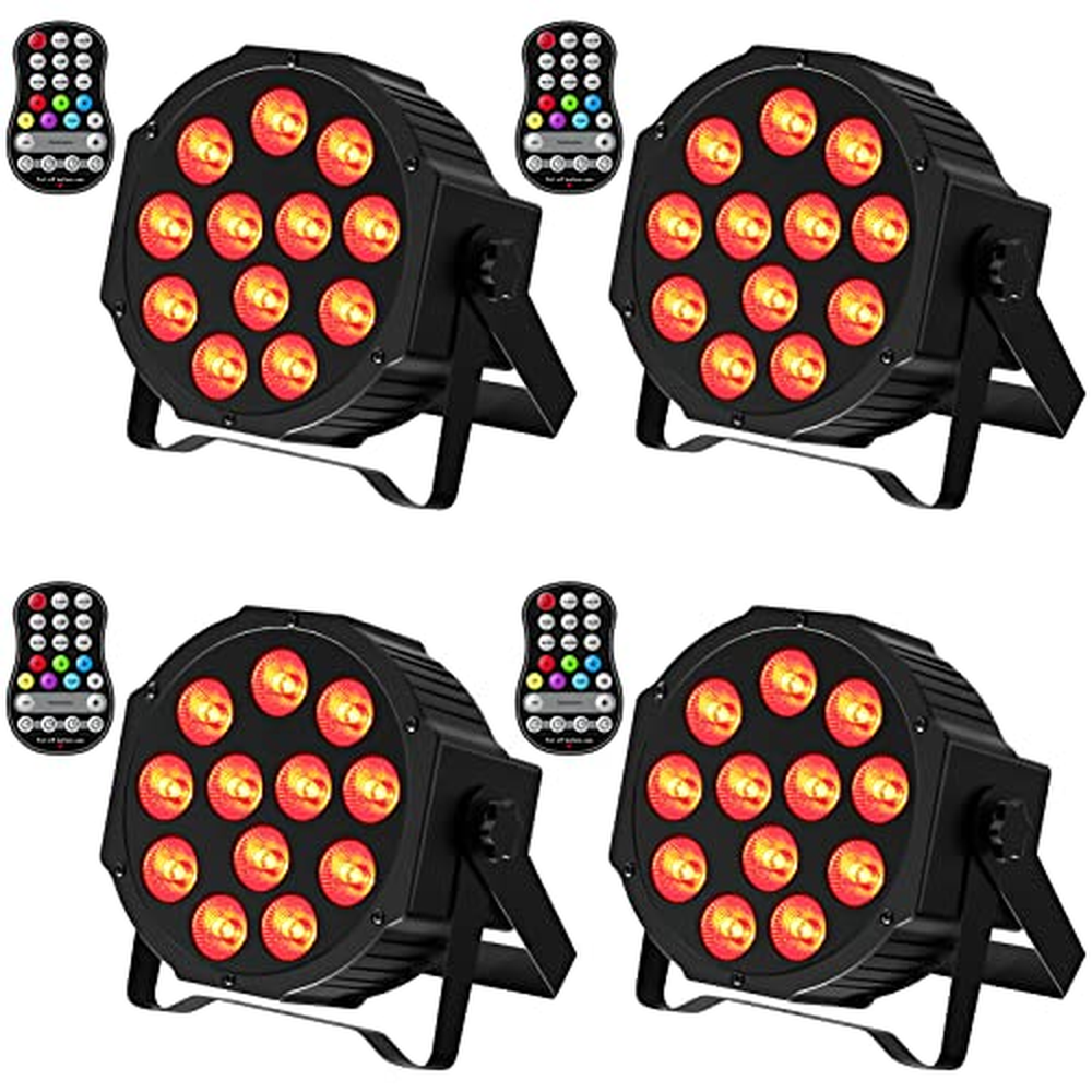 DELIBANG 4PCS dobíjecí RGBW LED Par Spotlight, 12 LED reflektorů na baterie s dálkovým ovládáním, jevištní světelný efekt Spotli