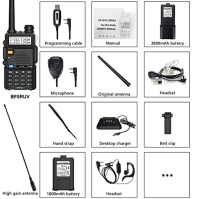 Vysílačka 5R Dvoupásmová amatérská vysílačka VHF/UHF s baterií 3800 mAh, reproduktorem s mikrofonem, programovacím kabelem USB, 