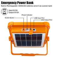 Stavební reflektory solární dobíjecí, 100W stavební reflektor baterie přenosné pracovní světlo se 4 světelnými režimy, solární