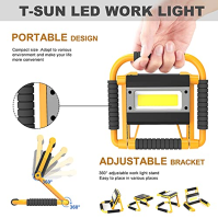 T-SUN 20W přenosný reflektor, 1500LM stavební reflektor, 6000K bílý LED reflektor, vodotěsný skládací nouzový reflektor, otočný 
