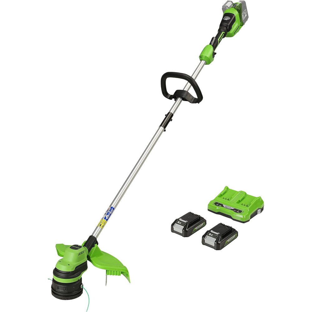 Greenworks Tools Bateriový okrajovač 48 V, 2 x 24 V, řezání 33 cm, se dvěma bateriemi 2 Ah a nabíječkou, černý zelený