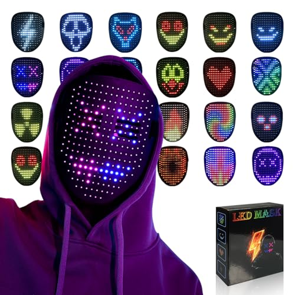 MOYACA Led maska se snímáním gest, LED svítící maska pro kostým Cosplay Party Masquerade, svítící maska pro Halloween v interiér