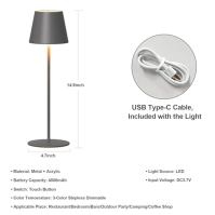 GGII Stolní lampa bezdrátová stmívatelná dotyková LED stolní lampa dobíjecí, USB dobíjecí hliníková venkovní stolní lampa, bezdr