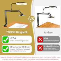 TONOR Overhead Ring Light Kit, 10" kruhové světlo s pevným ramenem a držákem telefonu, nastavitelný úhel, vhodné pro nahrávání v