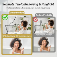 TONOR Overhead Ring Light Kit, 10" kruhové světlo s pevným ramenem a držákem telefonu, nastavitelný úhel, vhodné pro nahrávání v