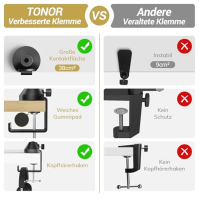 TONOR Overhead Ring Light Kit, 10" kruhové světlo s pevným ramenem a držákem telefonu, nastavitelný úhel, vhodné pro nahrávání v