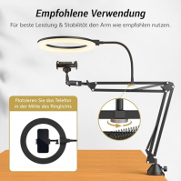 TONOR Overhead Ring Light Kit, 10" kruhové světlo s pevným ramenem a držákem telefonu, nastavitelný úhel, vhodné pro nahrávání v