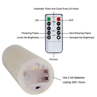 Homemory voskové svíčky LED, (22,8 cm x 7,6 cm), slonová kost, blikající záře, bez plamene, na baterie, s dálkovým ovládáním a č