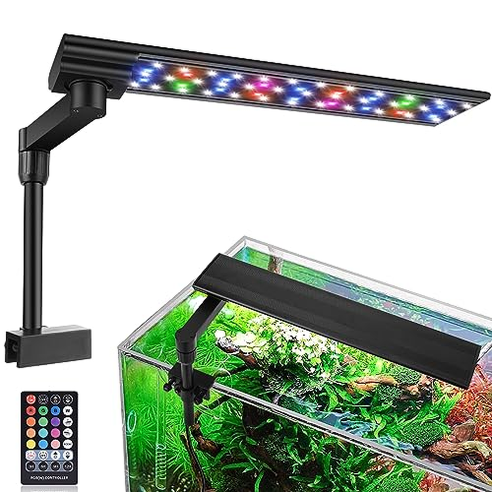 Zingbabu LED světla pro akvária, 30-50CM 20W plné spektrum Clip On akvarijní světlo, stmívatelné světlo časovač, 270 ° otočné ho