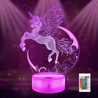 Ammonite Unicorn noční světlo pro děti, Unicorn 3D Illusion Lamp 16 barev změna s dálkovým ovládáním a časovačem Unicorn Bedside