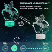 Ammonite Unicorn noční světlo pro děti, Unicorn 3D Illusion Lamp 16 barev změna s dálkovým ovládáním a časovačem Unicorn Bedside