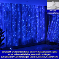 HXWEIYE 300 LED modrá světelná opona, 3 m x 3 m pohádková světelná opona, USB 8 režimů LED pohádková světla s 12 háčky, dálkové