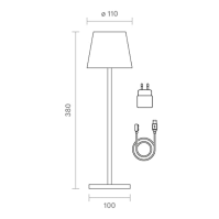 SIGOR Nuindie - stmívatelná LED dobíjecí stolní lampa do interiéru a exteriéru, IP54, odolná proti stříkající vodě, výška 38 cm,