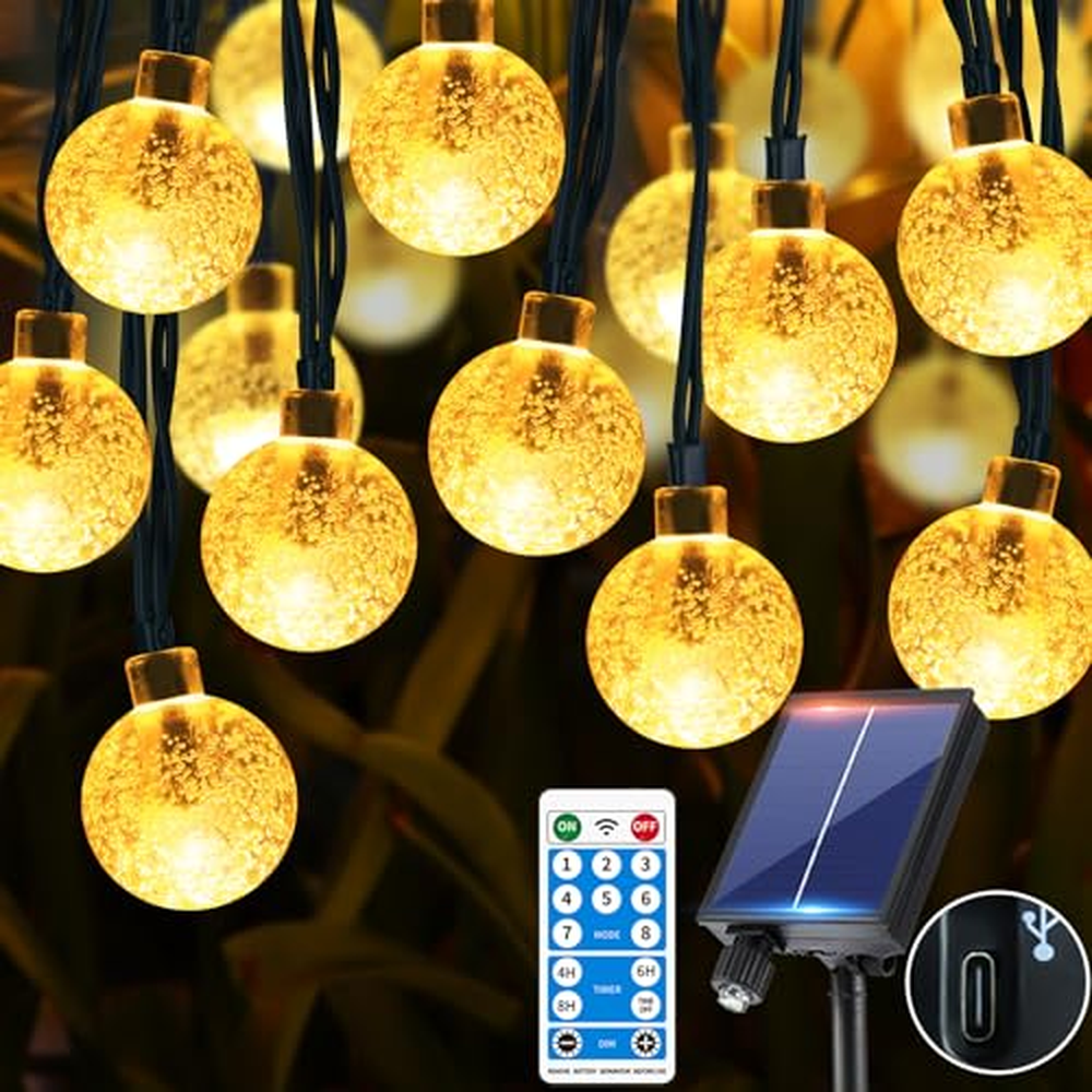 RJEDL Pohádková světla, 12M 60LED Upgrade [USB/Solar Powered] Balls 8 Modes Outdoor IP65 Waterproof Outdoor for Garden, Terrace,