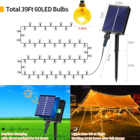 RJEDL Pohádková světla, 12M 60LED Upgrade [USB/Solar Powered] Balls 8 Modes Outdoor IP65 Waterproof Outdoor for Garden, Terrace,