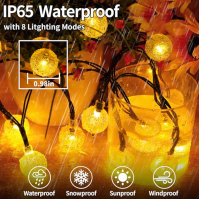 RJEDL Pohádková světla, 12M 60LED Upgrade [USB/Solar Powered] Balls 8 Modes Outdoor IP65 Waterproof Outdoor for Garden, Terrace,