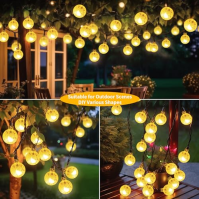 RJEDL Pohádková světla, 12M 60LED Upgrade [USB/Solar Powered] Balls 8 Modes Outdoor IP65 Waterproof Outdoor for Garden, Terrace,