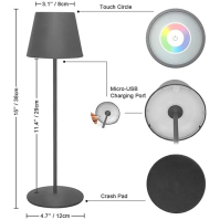 uuffoo Stmívatelná LED dobíjecí kovová stolní lampa na baterie s dotykovým spínačem pro vnitřní i venkovní použití 8 barev a IP5