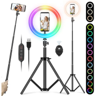 Yissvic LED Ring Light Ring Light RGB 10 palců se stativem nastavitelných 26 barev 10 úrovní jasu Bluetooth dálkové ovládání pro