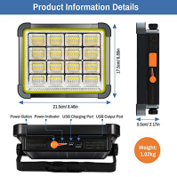 LED pracovní světlo dobíjecí, solární vodotěsné pracovní světlo se stojanem, 4 režimy osvětlení přenosné 12000mAh LED světla pro