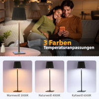 Horett 2 balení dobíjecí bezdrátové stolní lampy, LED stolní lampy na baterie 4000mAh, dotykové ovládání, 3 barevné režimy 3000-