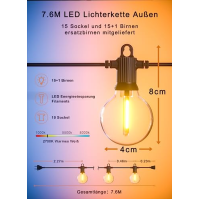 Zuske pohádkové světla žárovky, 7,6M LED pohádkové světla venkovní napájení s 12+1 teplé bílé žárovky, IP65 vodotěsné pohádkové 