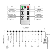 Jsdoin Ramadán LED hvězdy záclony světla, 12 hvězd 138 okenní záclony řetězce světla s 8 blikající režimy dekorace pro svatbu, s